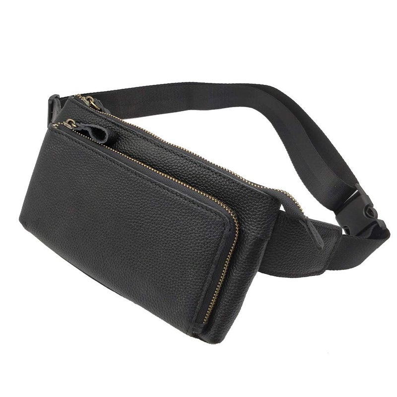 Hebetag Leather Waist Pack Fanny Bag for Men Women Outdoor Travel Sports Running Walking Hiking Hip Bum Belt Slim Cell Phone Purse Casual Waist Wallet Pouch (#02Black) - Image 1